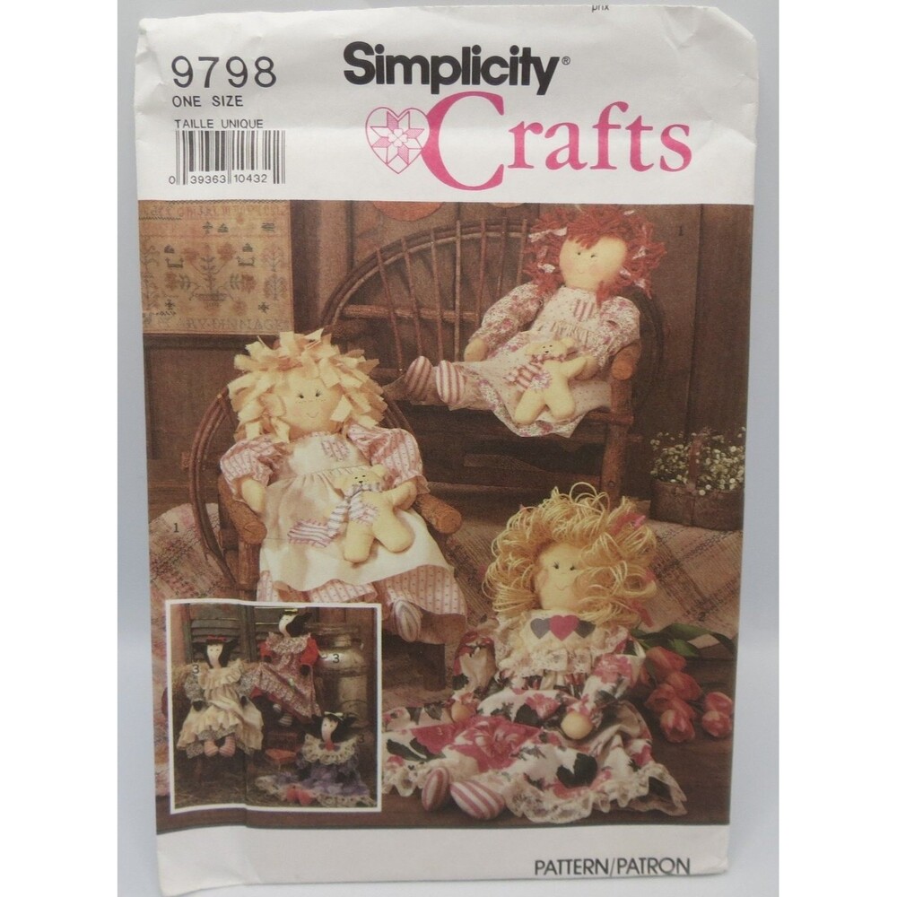 Simplicity Crafts 9798 Stuffed Doll Clothes ONE SIZE 1990s Country Folk Art